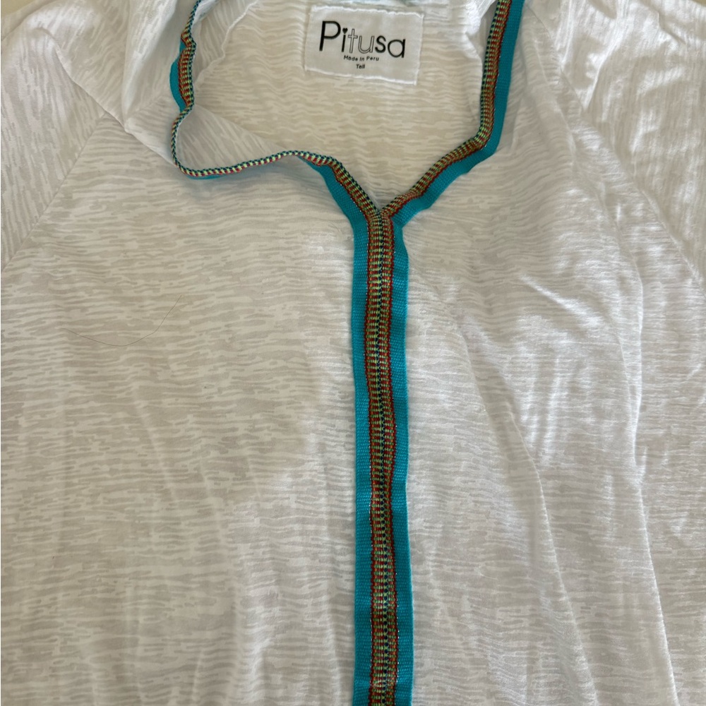 Pitusa White Top with Teal Accent